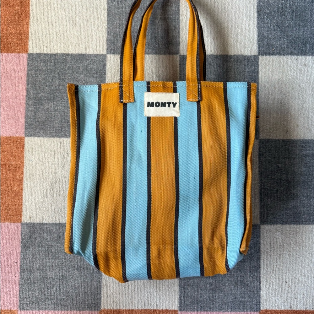 Monty Medium Striped Tote Bag in Orange and Powder